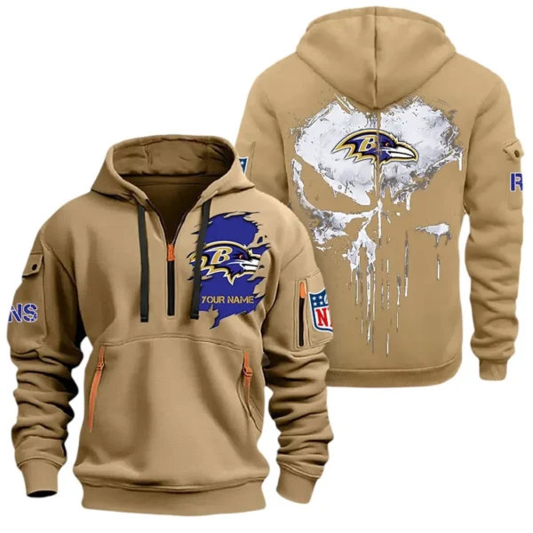 Fan Gift Hoodie Half Zipper, Sports-Inspired Logo Design NFL011 - Khaki