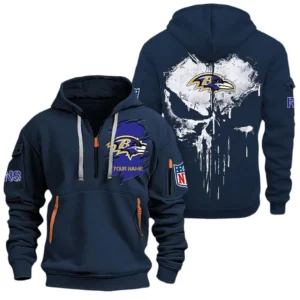 Athletic Half-Zip Hoodie, Team-Style Logo Print Hoodie Gift For Football Fans NFL011 - Navy