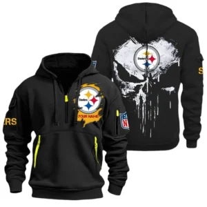 Fan Gift Hoodie Half Zipper, Sports-Inspired Logo Design NFL011 - Black