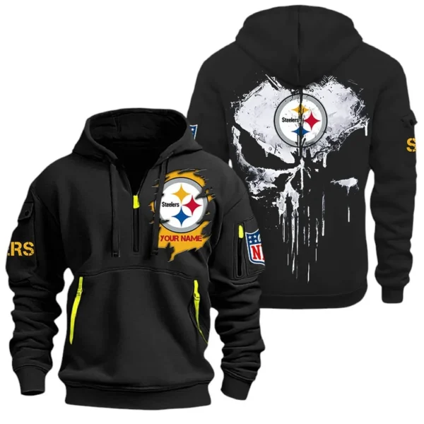 Fan Gift Hoodie Half Zipper, Sports-Inspired Logo Design NFL011 - Black