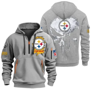 Athletic Half-Zip Hoodie, Team-Style Logo Print Hoodie Gift For Football Fans NFL011 - Gray