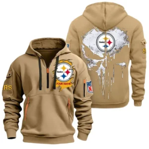 Casual Sports Hoodie Half Zipper, Modern Logo Detail Printing NFL011 - Khaki