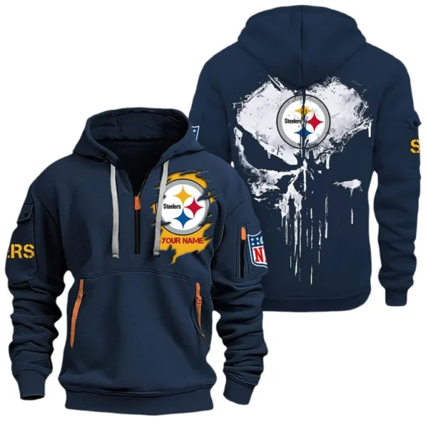 Urban Streetwear Hoodie, Half-Zip with Exclusive Logo NFL011 - Navy