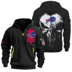 Street-Style Hoodie Half Zipper, Modern Sports Logo NFL011 - Black
