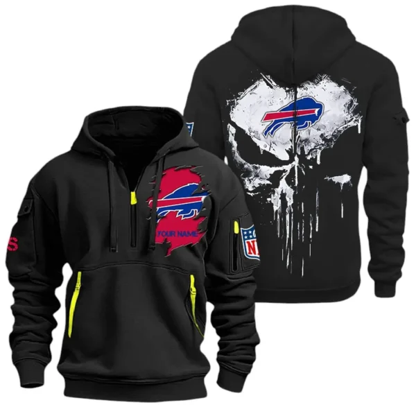 Street-Style Hoodie Half Zipper, Modern Sports Logo NFL011 - Black