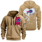 Fan Gift Hoodie Half Zipper, Sports-Inspired Logo Design NFL011 - Khaki