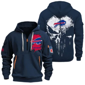 Athletic Half-Zip Hoodie, Team-Style Logo Print Hoodie Gift For Football Fans NFL011 - Navy
