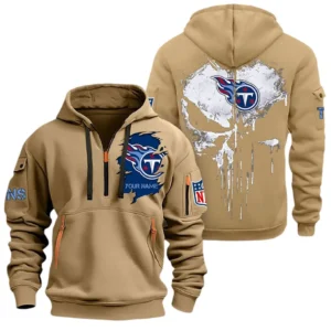 Street-Style Hoodie Half Zipper, Modern Sports Logo NFL011 - Khaki