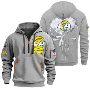 Athletic Half-Zip Hoodie, Team-Style Logo Print Hoodie Gift For Football Fans NFL011 - Gray