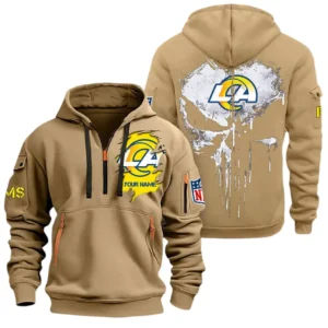 Casual Sports Hoodie Half Zipper, Modern Logo Detail Printing NFL011 - Khaki