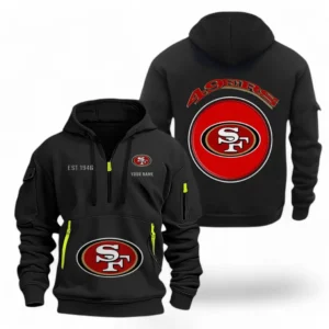 Street-Style Hoodie Half Zipper, Modern Sports Logo NFL041 - Black