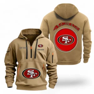 Fan Gift Hoodie Half Zipper, Sports-Inspired Logo Design NFL041 - Khaki
