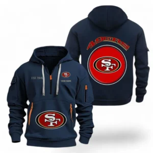 Athletic Half-Zip Hoodie, Team-Style Logo Print Hoodie Gift For Football Fans NFL041 - Navy