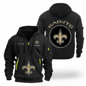 Casual Sports Hoodie Half Zipper, Modern Logo Detail Printing NFL041 - Black