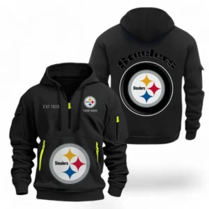 Outdoor Half-Zip Hoodie, Team Spirit Logo Design NFL041 - Black
