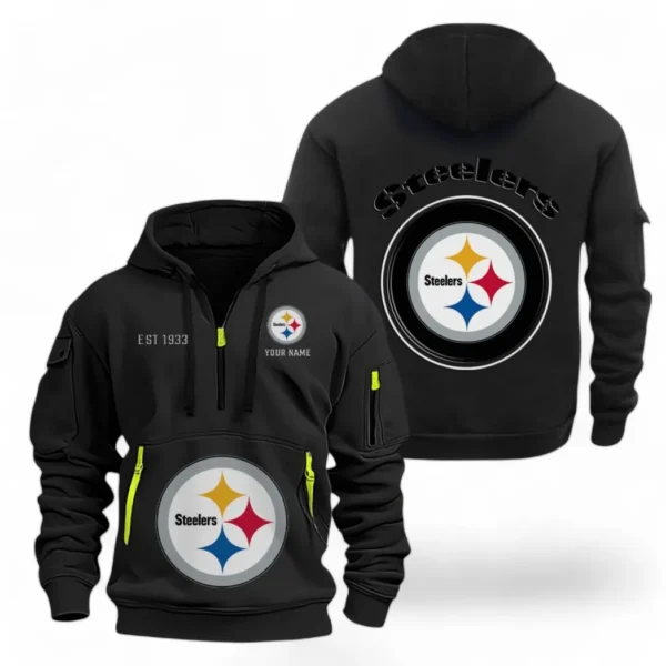 Outdoor Half-Zip Hoodie, Team Spirit Logo Design NFL041 - Black