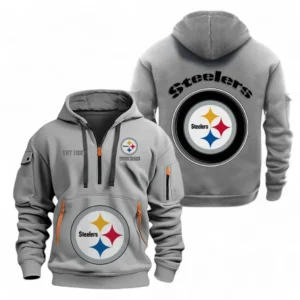 Lightweight Sports Hoodie Half Zipper, Unique Logo Print NFL041 - Gray