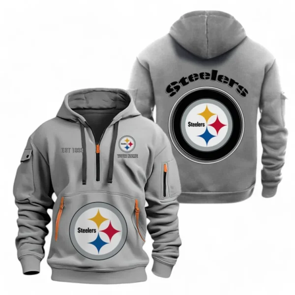 Lightweight Sports Hoodie Half Zipper, Unique Logo Print NFL041 - Gray