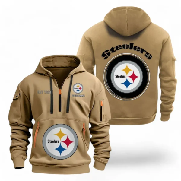 Street-Style Hoodie Half Zipper, Modern Sports Logo NFL041 - Khaki