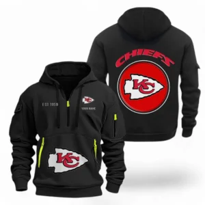 Fan Gift Hoodie Half Zipper, Sports-Inspired Logo Design NFL041 - Black