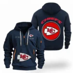 Urban Streetwear Hoodie, Half-Zip with Exclusive Logo NFL041 - Navy