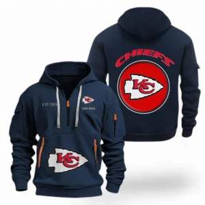 Urban Streetwear Hoodie, Half-Zip with Exclusive Logo NFL041 - Navy