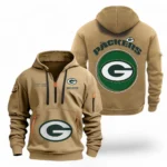 Outdoor Half-Zip Hoodie, Team Spirit Logo Design NFL041 - Khaki