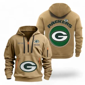 Outdoor Half-Zip Hoodie, Team Spirit Logo Design NFL041 - Khaki