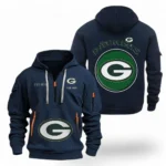 Lightweight Sports Hoodie Half Zipper, Unique Logo Print NFL041 - Navy