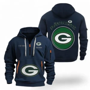 Lightweight Sports Hoodie Half Zipper, Unique Logo Print NFL041 - Navy