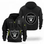 Street-Style Hoodie Half Zipper, Modern Sports Logo NFL041 - Black