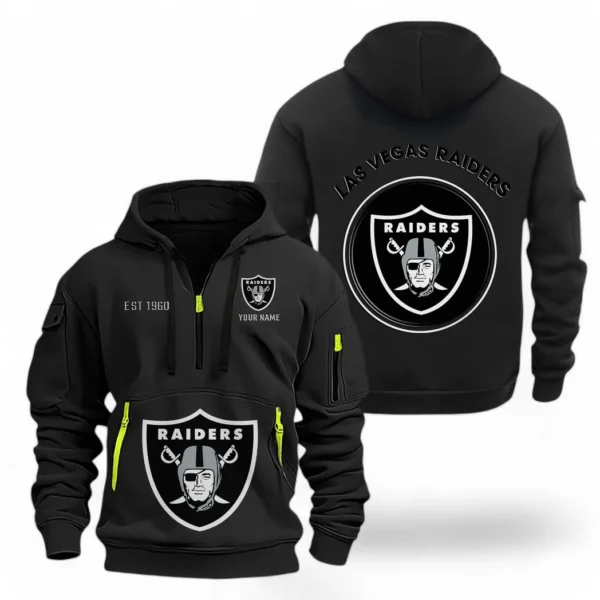 Street-Style Hoodie Half Zipper, Modern Sports Logo NFL041 - Black