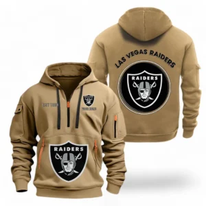 Fan Gift Hoodie Half Zipper, Sports-Inspired Logo Design NFL041 - Khaki