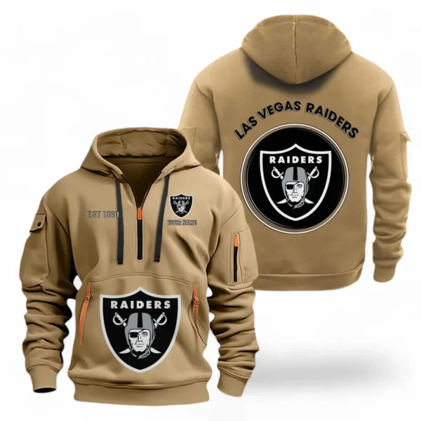 Fan Gift Hoodie Half Zipper, Sports-Inspired Logo Design NFL041 - Khaki