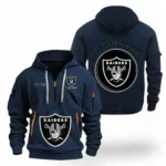 Athletic Half-Zip Hoodie, Team-Style Logo Print Hoodie Gift For Football Fans NFL041 - Navy