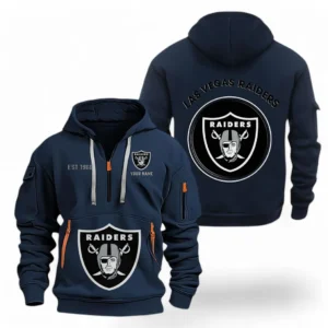 Athletic Half-Zip Hoodie, Team-Style Logo Print Hoodie Gift For Football Fans NFL041 - Navy