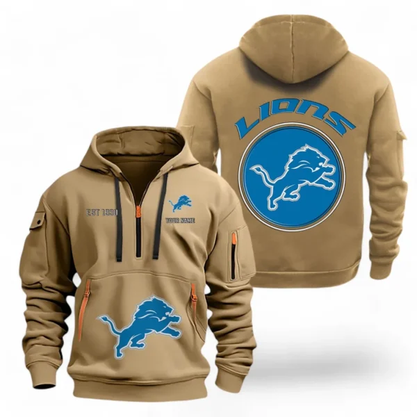 Street-Style Hoodie Half Zipper, Modern Sports Logo NFL041 - Khaki