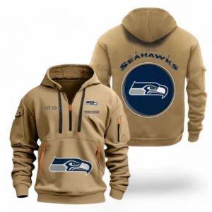Casual Sports Hoodie Half Zipper, Modern Logo Detail Printing NFL041 - Khaki