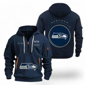 Urban Streetwear Hoodie, Half-Zip with Exclusive Logo NFL041 - Navy