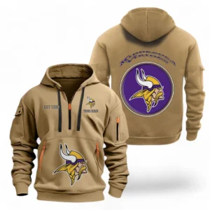 Outdoor Half-Zip Hoodie, Team Spirit Logo Design NFL041 - Khaki