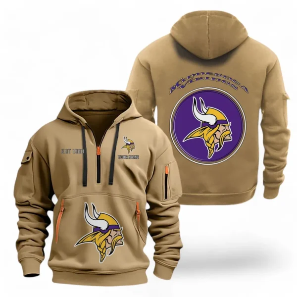 Outdoor Half-Zip Hoodie, Team Spirit Logo Design NFL041 - Khaki