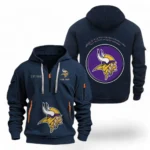 Lightweight Sports Hoodie Half Zipper, Unique Logo Print NFL041 - Navy