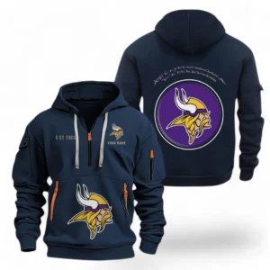 Lightweight Sports Hoodie Half Zipper, Unique Logo Print NFL041 - Navy