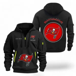 Street-Style Hoodie Half Zipper, Modern Sports Logo NFL041 - Black