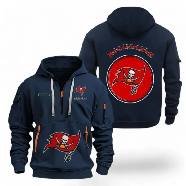 Athletic Half-Zip Hoodie, Team-Style Logo Print Hoodie Gift For Football Fans NFL041 - Navy