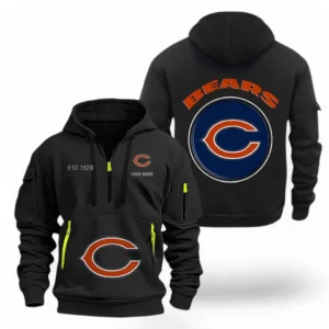 Outdoor Half-Zip Hoodie, Team Spirit Logo Design NFL041 - Black