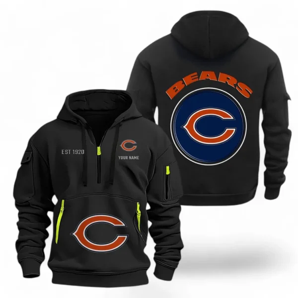 Outdoor Half-Zip Hoodie, Team Spirit Logo Design NFL041 - Black
