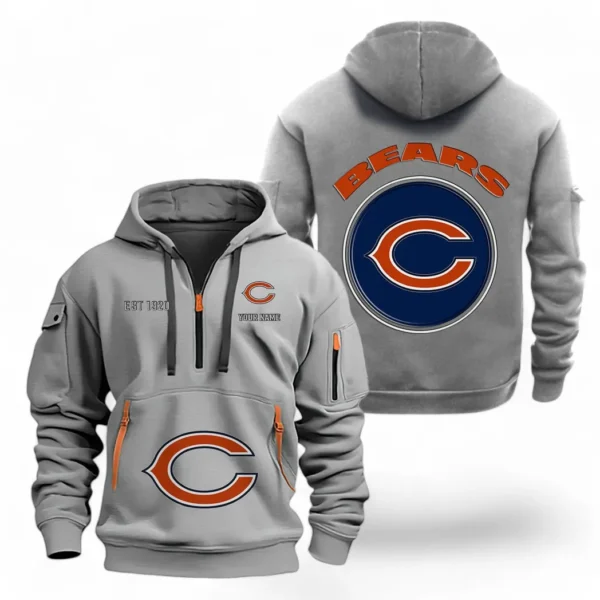 Lightweight Sports Hoodie Half Zipper, Unique Logo Print NFL041 - Gray