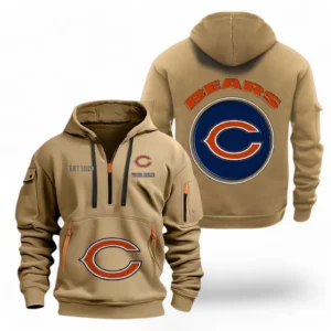 Street-Style Hoodie Half Zipper, Modern Sports Logo NFL041 - Khaki