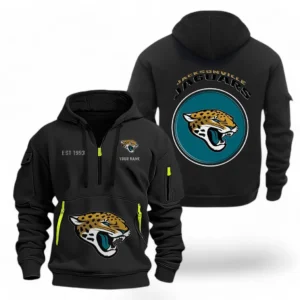 Fan Gift Hoodie Half Zipper, Sports-Inspired Logo Design NFL041 - Black
